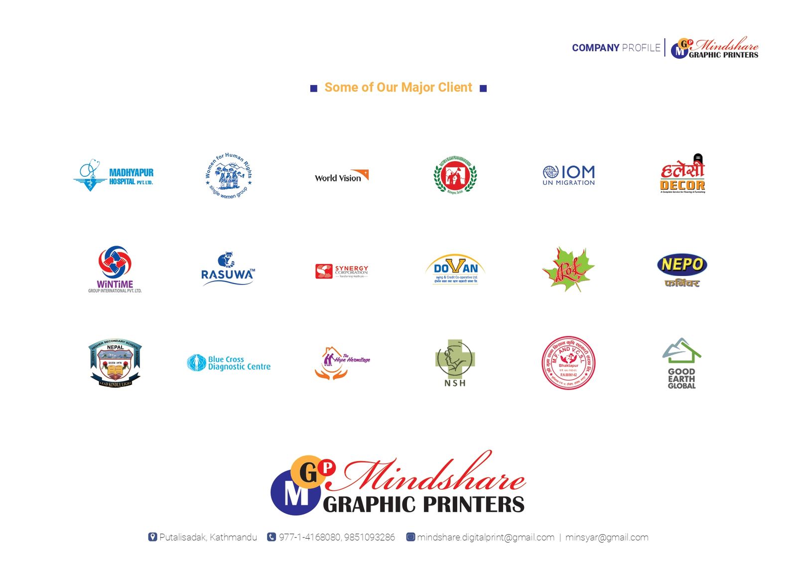 Mindshare Graphic Printers client logos
